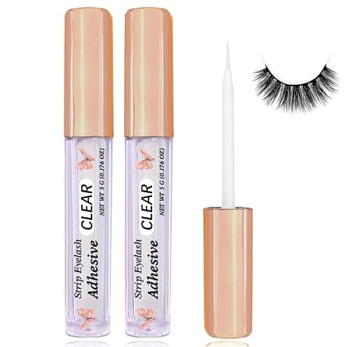 False Eyelash Glue Super Strong Hold Clear Eyelash Adhesive Waterproof Lash Glue Latex-Free Suitable for Sensitive Eyes (2 Pack Clear) - Image 1