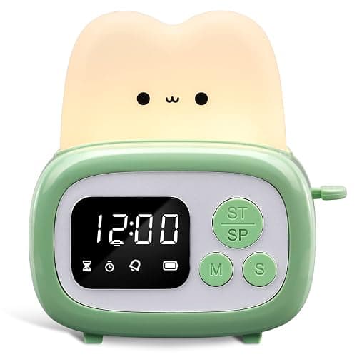 QANYI Small Timer Clock Toaster Lamp, Cute Night Light with Time Management Tool and Table Clock Alarm Digital Timer for Kids, ABS+PC Kids Lamp Birthday Gifts for Teen Toddler Baby Girls Boys - Image 1