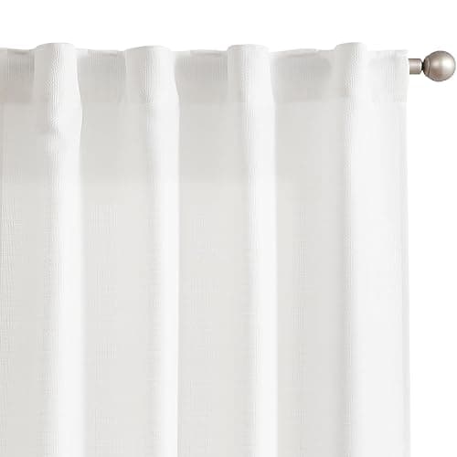 jinchan White Curtains for Living Room Bedroom Linen Textured Curtains 90 Inches Long Farmhouse Country Casual Weave Back Tab Drapes Light Filtering Window Draps 2 Panels White - Image 1