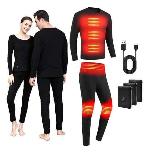 J JINPEI Heated Thermal Underwear Set, Men Women Electric Heated Long Sleeve Long Johns Ultra-Soft Base Layer, Clothes Pants for Cold Weather-Black (M) - Image 1