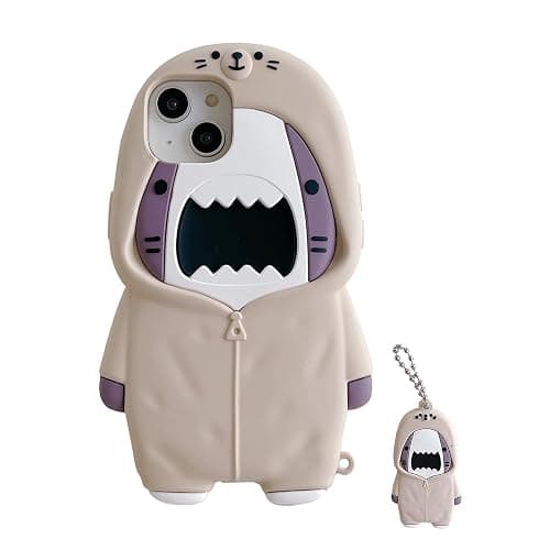 QoKcoahn Case for iPhone 14,Cute 3D Kawaii Phone Cases Funny Sweater Shark Cartoon Cover with Keychain Soft Silicone Gel Drop Protection Case Women Girls for iPhone 14 - Image 1