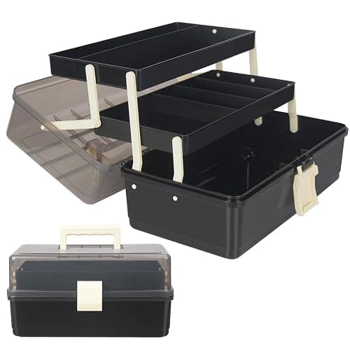 WEWLINE 13-Inch Art Storage Box 3-Layers Plastic Storage Box with Handle Craft Art Bin Portable for Home School Office Travel, Black - Image 1