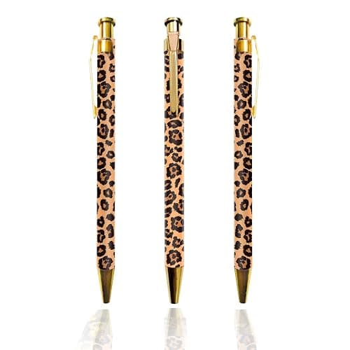 Scribesense Ballpoint Pen 3Pcs Click Black Ink Metal Retractable 1.0 mm Medium Ballpoint Pens Quick Dry for Office School - Leopard Pattern - Image 1