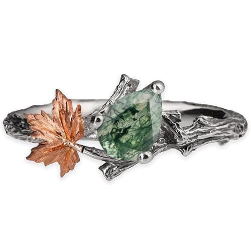 Luyona Natural Moss Agate/Black Rutilated Quartz/Blue Sandstone/Opal Ring for Women 925 Sterling Silver Agate Promise Ring with Vine Leaf Engagement Wedding Jewelry Gift for Women - Image 1