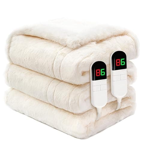 PTQ Premium Heated Blanket Queen 84"×90",Ultra Cosy Soft Electric Blanket with 8 Heating Levels,Dual Control Plush Fast Heating for Bed & Couch - Auto Shut Off,Machine Washable(Beige) - Image 1
