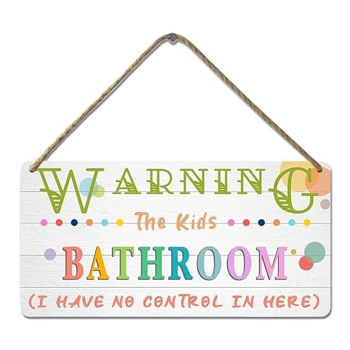 YOHIYE Kids Bathroom Wood Sign 'I Have No Control In Here' 12x6 Inch Rustic Humor Wall Art Decor - Image 1