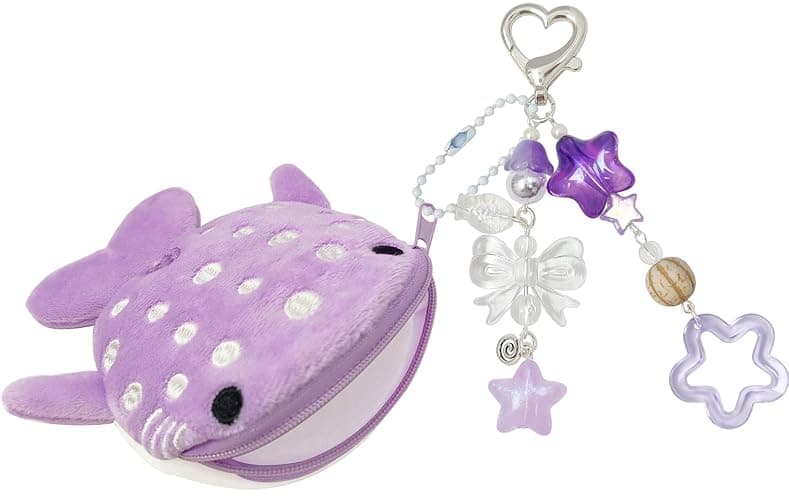 Nalefow Cute Keychain Whale Shark Coin Purse Keychain Cute Plush Zipper Change Pouch, Kawaii Handmade Wallet for Women - Image 1