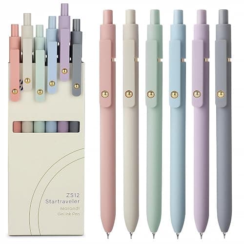 FIOVER Gel Pens, 6pcs 0.7mm Fine Point Black Ink, Smooth Writing Pens for Journaling, Nurse Aesthetic Cute Office School Supplies, Gifts for Women and Men (6Pcs Morandi-Black Ink) - Image 1