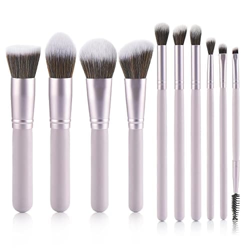 YJ-Anyue 10-Piece purple Wooden Makeup Brushes Set, Professional Foundation Concealer Contour Eyeshadow Kabuki Brushes, Premium Synthetic Bristles for Liquid Powder Cream - Image 1
