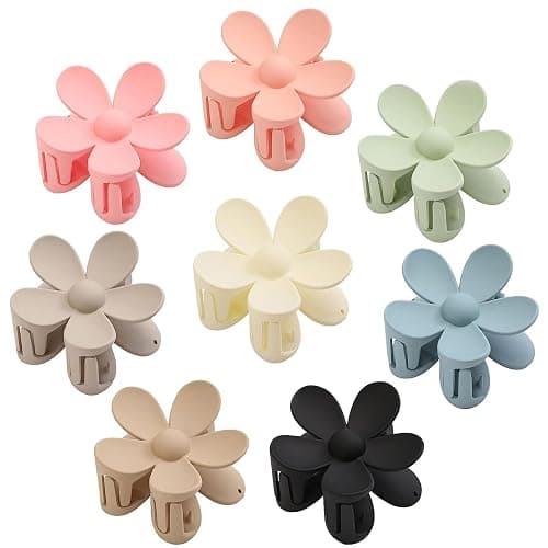 8PCS Flower Claw Clips, Hair Claw Clips for Thick Hair, Matte Non Slip Hair Clips Strong Hold for Women Girls, Large Cute Hair Clip for Thin Hair, Big Hair Jaw Clips Hair Accessories, Aesthetic Color - Image 1