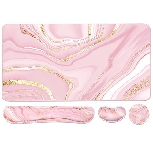 Keyboard Mouse Pad Set, Extended Mouse Pad+Keyboard Wrist Rest Support, Memory Foam Ergonomic Easy Typing, 3Pcs (35.4×15.7 in) Desk Pad Set for Home Office Study Game- Pink Gold - Image 1