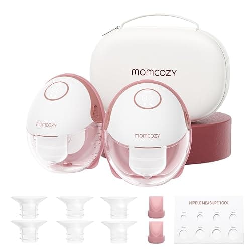 Momcozy Breast Pump Hands Free Mobile Style | M6, Wearable Breastfeeding Pump Ideal Rhythm for More Milk, DoubleFit Flange More Fit & Discreet with 3 Modes & 9 Levels, 24mm (Cozy Red, 2 Count) - Image 1