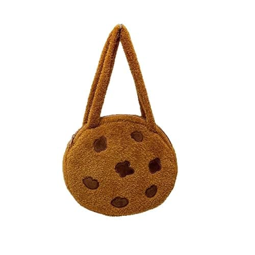 Hibilog Women’s Cute Plush Faux Fur Chocolate Cookie Shoulder Bag, Large Fluffy Coquette Crossbody Bag for Everyday Use - Image 1