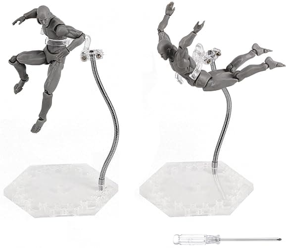 NovaViva Action Figure Stand with Adjustable Metal Support Arm, Action Figure Display Holder Stand Base Compatible with HG RG SD SHF Gundam 1/144 Toy with Screwdriver (2Pcs Clear) - Image 1