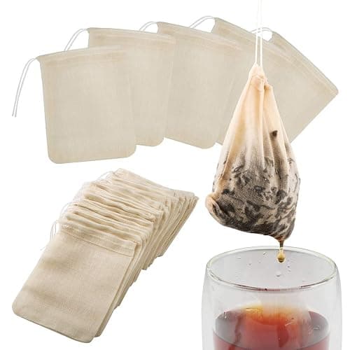 Tea Filter Bags, 50 Pack Housim Reusable Cotton Tea Bags Empty Unbleached Strainer Filter Bags ECO Friendly Tea/Herb Brew Bags Loose Leaf Tea Infuser for Home Office Travel (3.1 x 3.9Inch) - Image 1