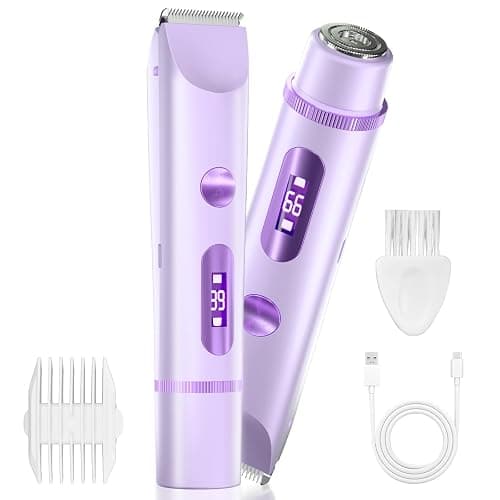 AMURS Bikini Trimmer for Women, Dual-Head Electric Body Hair Trimmer for Sensitive Areas, LED Battery Display, IPX7, USB-C Rechargeable Groomer for Bikini Line, Underarms, Legs & Face (Lilac Mist) - Image 1