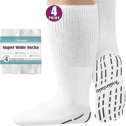 Bulinlulu Extra Width Socks for Swollen Feet-4 Pairs Hospital Grip Socks,Bariatric Socks,Diabetic Socks for Women Men 13-15 - Image 1