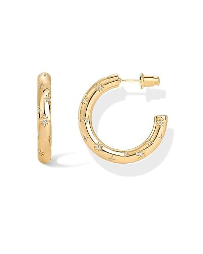 PAVOI 14K Gold Plated Star Shine Hoop Earrings for Women | Cubic Zirconia Celestial Chunky Hoops Earrings - Image 1