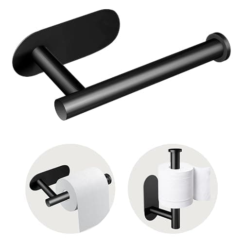 Toilet Paper Holder, Stainless Steel & No Drilling Black Toilet Paper Holder Wall Mount, Waterproof Self Adhesive Toilet Paper Holders for Bathroom, Kitchen, Washroom - Image 1