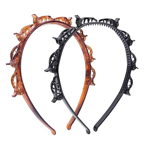 ZeriLion 2 Pack Double Layer Headband with Mini Clips Hair Styling Tool for Women Twist Braid Hair Band with 8 Attached Hairpins Easy DIY Hairstyle Accessories Black and Brown - Image 1