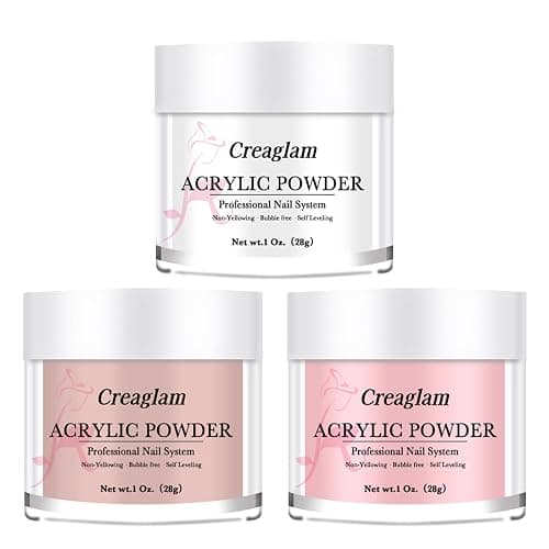 Creaglam Super Nail Acrylic Powder: 3 Pcs 28g Cover Pink Polymer for 3D Art Carving French Extension - Clear Dark Pink Professional - No Need Lamp - Image 1