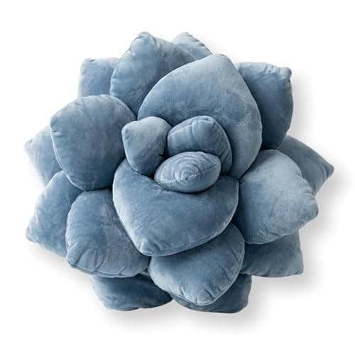 Green Philosophy Co. Succulent® Pillow 16" - Soft 3D Decorative Flower Throw Pillow, Unique Smokey Blue Plush Flower Cushion, Perfect for Couch, Sofa, Bedroom Decor, Gift for Plant Lovers - Image 1
