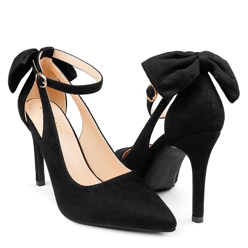 COLETER Womens Bow Knot High Heels Pointed Toe Stiletto Ankle Strap D'Orsay Pumps Bow Evening Dress Shoes - Image 1