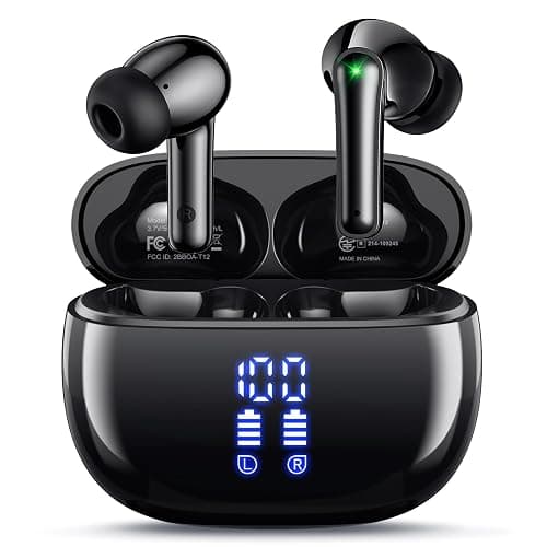 HUIFU Wireless Earbuds, Bluetooth Ear Buds Headphones, 40H Long Playtime, Stereo Deep Bass, LED Power Display, IPX7, Lightweight in Ear Earphone with Mic for iPhone Android Phone - Image 1