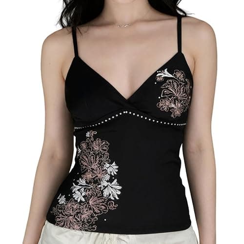Cottagecore Summer Y2k V Neck Floral Tops Grunge Halter Tank Top 2000s Cute Backless Sleeveless Going Out Outfits - Image 1
