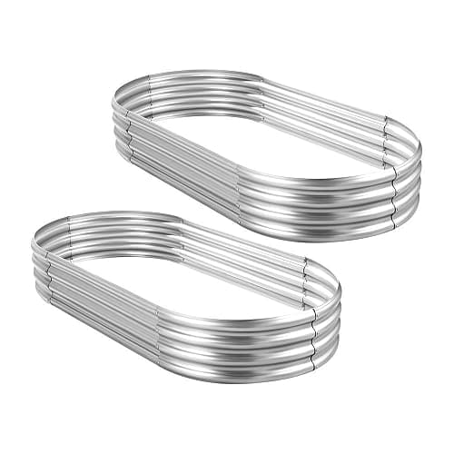 Land Guard 2Pcs Galvanized Raised Garden Bed Kit, Galvanized Planter Oval Large Metal Raised Garden Boxes Outdoor for Vegetables… - Image 1