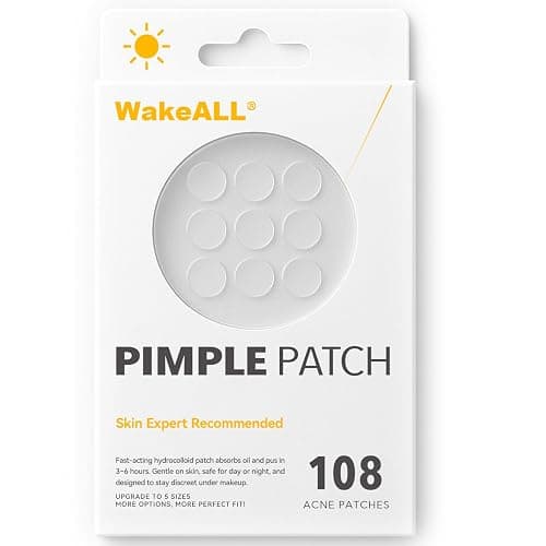 WakeALL Hydrocolloid Patches for Face, 5 Sizes (8/10/12/14/16mm) - Invisible Round Blemish Patches, Fluid-Absorbing Spot Stickers for Precise Fit, Individually Wrapped, Travel-Friendly 108 Count Box - Image 1