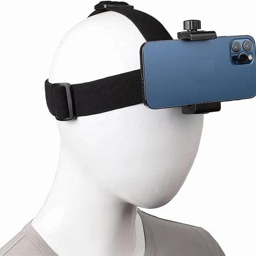 Adjustable Head Mounted Mobile Phone Holder, First-Person View Video Outdoor Live Shooting Bracket with Clip Plastic Black Elastic Head Harness Strap Action Camera Headband Mount - Image 1