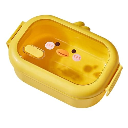 Stainless Steel Box,Reusable Metal Lunch Box with 2 Compartments for Kids Adults,Little Yellow Duck Heat Preservation Sealable Snack Containers for Work School Picnics Camping - Image 1