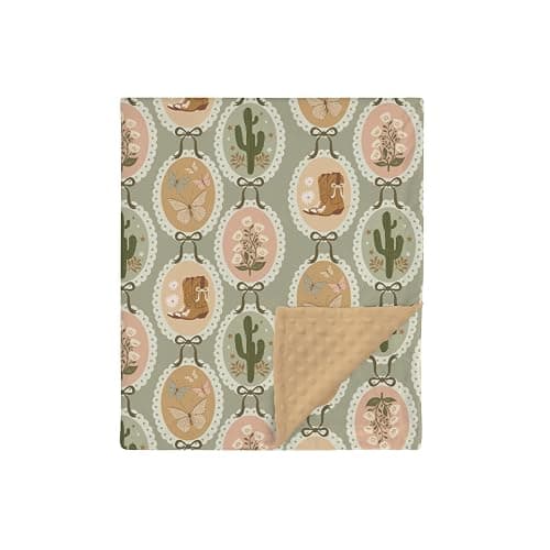HawSkgFub Retro Boho Cowgirl Mink Baby Blanket Dotted Backing Girl Shower Gift, Vintage Bow Cactus Boots Double Layer Nursery Swaddle, Brown Green Soft Newborn Infant Toddler Bed Crib Bedding 30 x 40 - Image 1