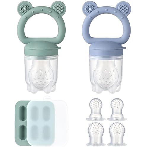 2 Pack Silicone Baby Fruit Feeder with Mini Freezer Tray, Breastmilk Popsicle Molds for Baby Teething Relief, Fresh Food Feeder for Safe Infant Self Feeding, Extra Food Pouches - Image 1