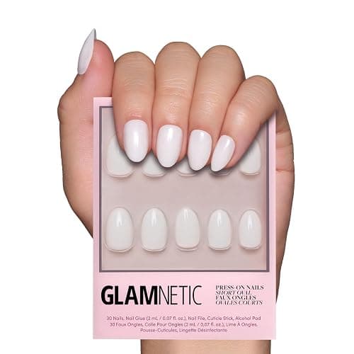 Glamnetic Press On Nails - White Swan | Opaque Classic Off White Short Oval False Nails, Reusable Stick On Fake Nails with Glue | Salon Quality | 15 Sizes - 30 Nail Kit - White Swan - Image 1
