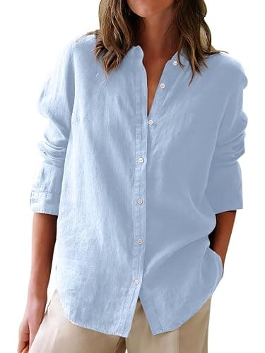 Button Down Shirts for Women Cotton Oxford Shirts Long Sleeve Dress Shirts Collared Blouses Work Casual Solid Tunic Tops - Image 1