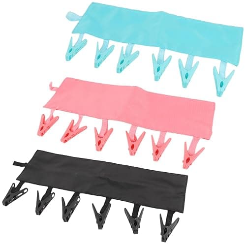 TamBee Travel Hanger Clips, Cruise Ship Essentials Portable Folding Clothes Hanger Clips Towel Drying Rack Sock Dock Swimsuit Drying Rack Hanger with 6 Clips Pack of 3 (Black,Blue,Red) - Image 1