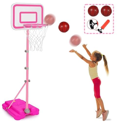 Toddler Basketball Hoop for Girls Pink Basketball Goals Adjustable Height 2.9ft-6.2ft Kids Basketball Hoop Indoor Outdoor Play Outside Backyard Toys for 3 4 5 6 Year Old Girl Birthday Easter Gifts - Image 1