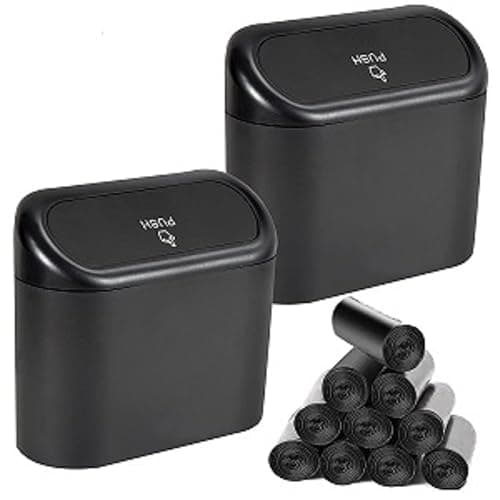 2 Packs Mini Car Trash Can Bin with Lid and 150pcs Trash Bags,Car Trash Can Bin,Car Garbage Trash Can Storage for Front Back Seat Accessories (2) (2) - Image 1