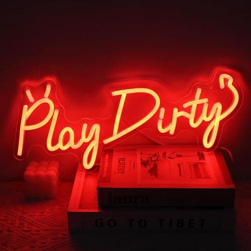 Play Dirty Neon Sign Red Letter LED Neon Lights Signs Devil Neon Signs for Wall Decor Satan Neon Lights for Bedroom Dimmable Red Words Neon Light Up Sign for Bar Man Cave Party Decor - Red - Image 1