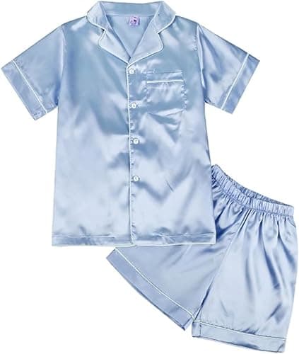 Blaward Kids Silk Pajama Set Girls Boys Short Sleeve Satin PJs Sets 2 Piece Pyjamas Button-Down Silky Nightwear Children Sleepwear Teens - Image 1