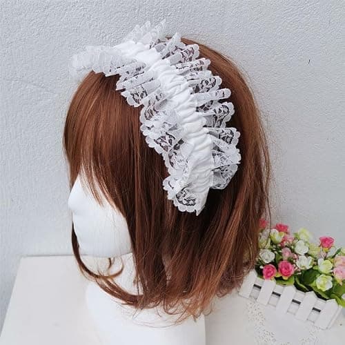Furimuk Lolita White Lace Headband Headdress Gothic Vintage Cosplay Hair Accessories for Tea Party Princess - Image 1