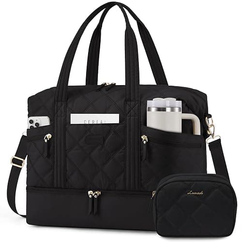 LOVEVOOK Travel Duffle Bag, Lightweight Weekender Bags for Women with Shoe Compartment, 40L Puffer Gym Bag Personal Item Travel Bag, Overnight Bags and Hospital Bag for Labor and Delivery, Black - Image 1