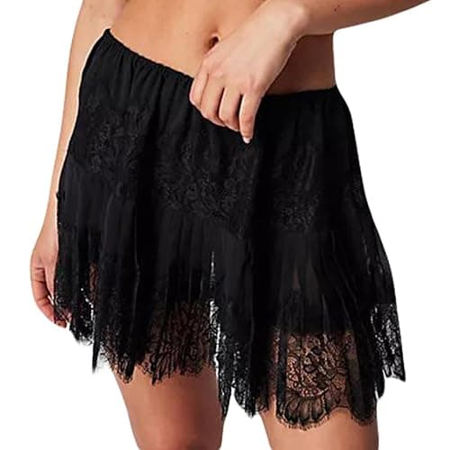 Muineobuka Women Lace Slip Skirts Low Rise Pleated Ruffle Layered Lace Mini Skirt Half Slip Underskirt - Image 1