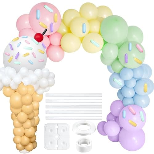 WinnerWhy 330 Pcs Ice Cream Party Decorations Ice Cream Balloon Garland Kit Pastel Balloon Garland Arch Kit Macaron Rainbow Party Supplies for Baby Shower Birthday DIY Supplies - Image 1