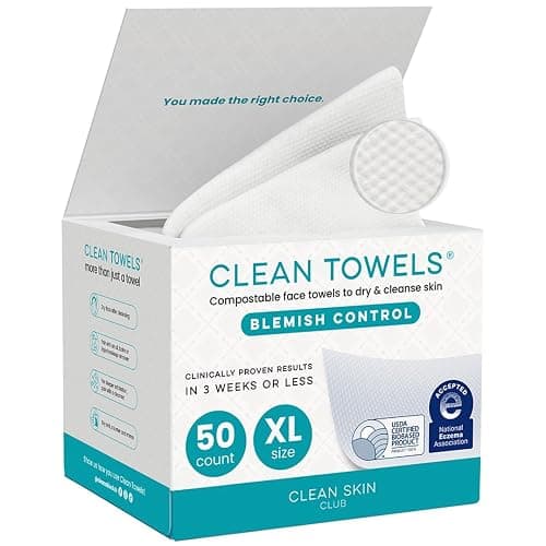 CLEAN SKIN CLUB Blemish Control Clean Towels® XL, Extra Exfoliation for Oily Skin, Disposable, Single-Use Face Towelette Dry Wipe - 1 Pack (50 Count) - Image 1