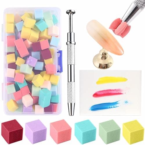 Fcozpjk 100Pcs Soft Nail Sponges for Ombre Mini Nail Art Sponges With Grabbing Pen Colorful Aura Nail Sponge Set Brush for Gel Nails Gradient Sponge With Disposable Gel Polish Palette Paper - Image 1