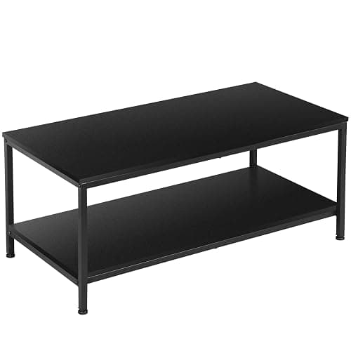 SUPER DEAL 2-Tier Coffee Table with Storage Shelf for Small Apartment Living Room, Rectangle Wood and Stable Metal TV Stand Side End Table, Black - Image 1