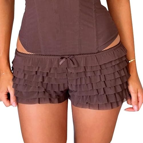 JINZIYINZI Women Y2k Lace Ruffle Layered Shorts Fairy Lolita Tiered Bloomer Cute Boy Shorts Mini Pettipants Teen Girls - Image 1